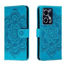 Custodia in pelle per telefono con motivo in rilievo Sun Mandala per Honor 90 GT (blu)