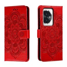 Custodia in pelle per telefono con motivo in rilievo Sun Mandala per Honor 100 (rosso)