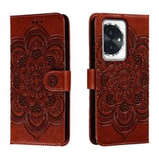 Custodia in pelle per telefono con motivo in rilievo Sun Mandala per Honor 100 (marrone)