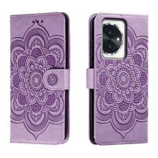 Custodia in pelle per telefono con motivo in rilievo Sun Mandala per Honor 100 (viola)