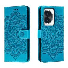 Custodia in pelle per telefono con motivo in rilievo Sun Mandala per Honor 100 (blu)