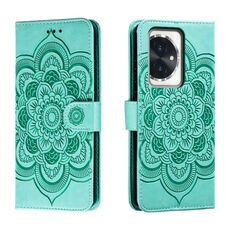 Custodia in pelle per telefono con motivo in rilievo Sun Mandala per Honor 100 (verde)