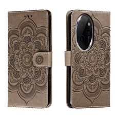 Custodia in pelle per telefono con motivo in rilievo Sun Mandala per Honor 100 Pro (grigio)