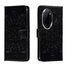 Custodia in pelle per telefono con motivo in rilievo Sun Mandala per Honor 100 Pro (nera)