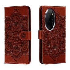 Custodia in pelle per telefono con motivo in rilievo Sun Mandala per Honor 100 Pro (marrone)