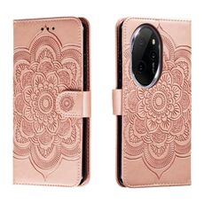 Custodia in pelle per telefono con motivo in rilievo Sun Mandala per Honor 100 Pro (oro rosa)