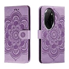 Custodia in pelle per telefono con motivo in rilievo Sun Mandala per Honor 100 Pro (viola)