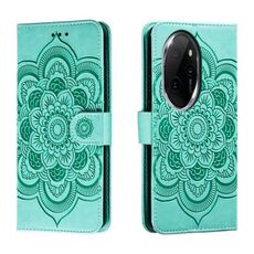 Custodia in pelle per telefono con motivo in rilievo Sun Mandala per Honor 100 Pro (verde)