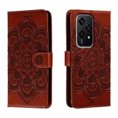 Custodia in pelle per telefono con motivo in rilievo Global Sun Mandala per Honor 200 Lite (marrone)