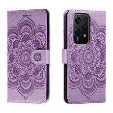 Custodia in pelle per telefono con motivo in rilievo Global Sun Mandala per Honor 200 Lite (viola)