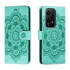 Custodia in pelle per telefono con motivo in rilievo Global Sun Mandala per Honor 200 Lite (verde)