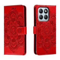 Custodia in pelle per telefono con motivo in rilievo Sun Mandala per Honor X8B (rossa)