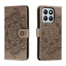 Custodia in pelle per telefono con motivo in rilievo Sun Mandala per Honor X8B (grigio)
