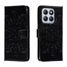 Custodia in pelle per telefono con motivo in rilievo Sun Mandala per Honor X8B (nera)