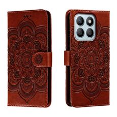 Custodia in pelle per telefono con motivo in rilievo Sun Mandala per Honor X8B (marrone)
