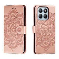 Custodia in pelle per telefono con motivo in rilievo Sun Mandala per Honor X8B (oro rosa)