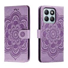 Custodia in pelle per telefono con motivo in rilievo Sun Mandala per Honor X8B (viola)