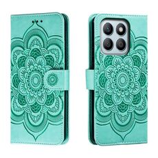 Custodia in pelle per telefono con motivo in rilievo Sun Mandala per Honor X8B (verde)
