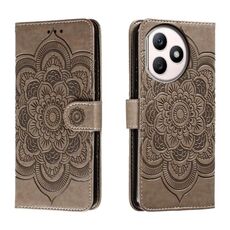 Custodia in pelle per telefono con motivo in rilievo Sun Mandala per Honor X50i+ (grigio)