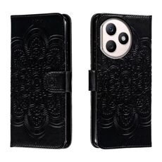 Custodia in pelle per telefono con motivo in rilievo Sun Mandala per Honor X50i+ (nera)