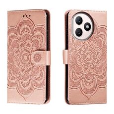 Custodia in pelle per telefono con motivo in rilievo Sun Mandala per Honor X50i+ (oro rosa)