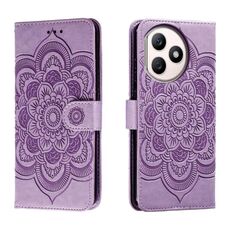 Custodia in pelle per telefono con motivo in rilievo Sun Mandala per Honor X50i+ (viola)