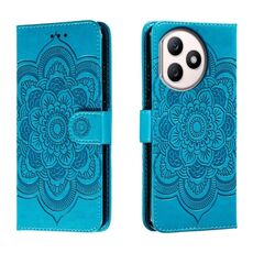 Custodia in pelle per telefono con motivo in rilievo Sun Mandala per Honor X50i+ (blu)