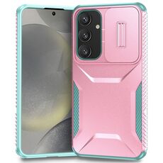 Per Samsung Galaxy S24+ 5G Custodia per cellulare scorrevole Camshield (rosa + grigio verde)