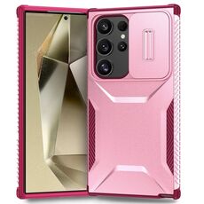 Custodia per telefono scorrevole Camshield per Samsung Galaxy S24 Ultra 5G (rosa + rosa rossa)