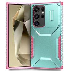 Per Samsung Galaxy S24 Ultra 5G Custodia per telefono scorrevole Camshield (grigio verde + rosa)