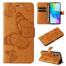 Per vivo Y03 Custodia per cellulare in pelle con motivo a farfalla 3D in rilievo (gialla)