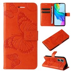 Per vivo Y03 Custodia per cellulare in pelle con motivo a farfalla 3D in rilievo (arancione)