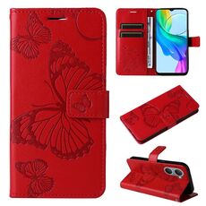 Custodia per cellulare in pelle con motivo a farfalla 3D in rilievo per vivo Y03 (rossa)