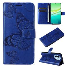 Per vivo Y38 / Y200i / T3x Custodia per cellulare in pelle con motivo a farfalla 3D globale in rilievo (blu)