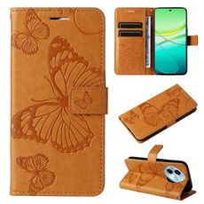 Per vivo Y38 / Y200i / T3x Custodia per cellulare in pelle con motivo a farfalla 3D globale in rilievo (Giallo)