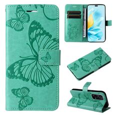 Custodia per telefono in pelle Flip con motivo a farfalla globale 3D per Honor 200 Lite (verde)