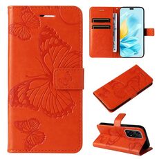 Per Honor 200 Lite Custodia per cellulare in pelle con motivo a farfalla 3D globale in rilievo (arancione)