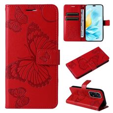 Per Honor 200 Lite Custodia per cellulare in pelle con motivo a farfalla 3D globale in rilievo (Rosso)