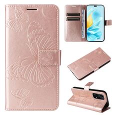 Per Honor 200 Lite Custodia per cellulare in pelle con motivo a farfalla 3D globale in rilievo (oro rosa)