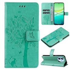 Custodia per cellulare in pelle con motivo a rilievo Global Tree & Cat per vivo Y38 / Y200i / T3x (verde)