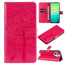 Per vivo Y38 / Y200i / T3x Global Tree & Cat Custodia in pelle con motivo in rilievo (Rosa rossa)