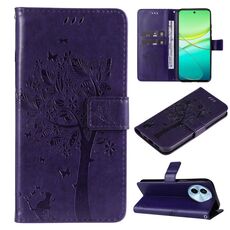 Custodia per cellulare in pelle con motivo a rilievo Global Tree & Cat per vivo Y38 / Y200i / T3x (viola)