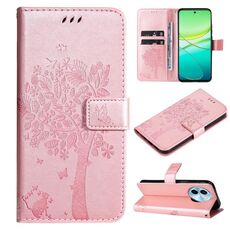 Custodia per cellulare in pelle con motivo a rilievo Global Tree & Cat per vivo Y38 / Y200i / T3x (oro rosa)