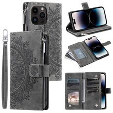 Per Xiaomi Redmi 13 4G Multi-Card Totem Zipper Custodia in pelle per telefono (grigio)