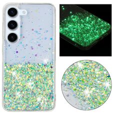 Per Samsung Galaxy S23+ 5G Custodia per telefono in TPU con polvere glitterata nottilucente con cornice trasparente (verde)