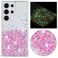 Custodia per telefono in TPU con polvere glitterata nottilucente con cornice trasparente per Samsung Galaxy S24 Ultra 5G (rosa)