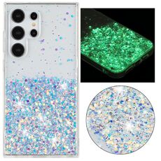 Custodia per telefono in TPU con polvere glitterata nottilucente e cornice trasparente per Samsung Galaxy S24 Ultra 5G (bianca)