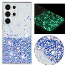 Custodia per telefono in TPU con polvere glitterata nottilucente con cornice trasparente per Samsung Galaxy S24 Ultra 5G (viola)