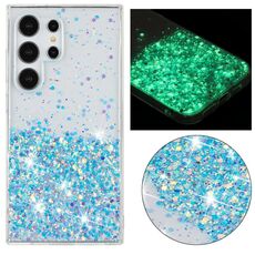 Custodia per telefono in TPU con polvere glitterata nottilucente con cornice trasparente per Samsung Galaxy S24 Ultra 5G (blu)