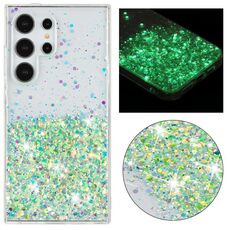 Custodia per telefono in TPU con polvere glitterata nottilucente e cornice trasparente per Samsung Galaxy S24 Ultra 5G (verde)